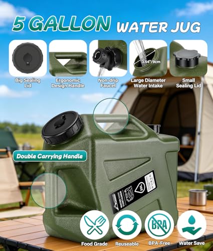 Portable Camping Shower Kit with 5-Gallon Water Jug, Rechargeable 6000mAh Pump & 5-Mode Spray Head