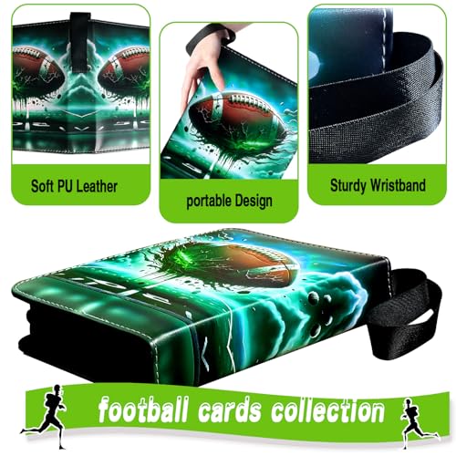 Football Card Binder 400 Pockets with Removable Sleeves - Sports Trading Card Organizer, Zipper Closure, 3 Ring Album, Football Variation