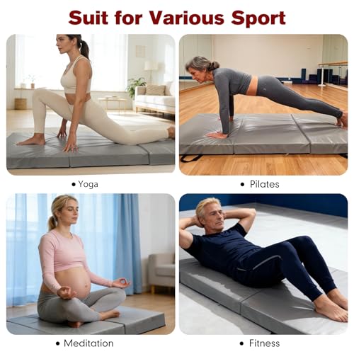 CRAURU Extra Thick 3-Inch Yoga Mat Grey 72x32 Inch Non-Slip Exercise Mat for Pilates & Fitness