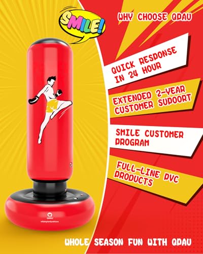 Kids Inflatable Punching Bag with Gloves - 66 Inches, Red