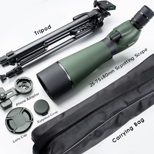 GUANIEE 25-75x80 Spotting Scope with Tripod & Phone Adapter - Camo