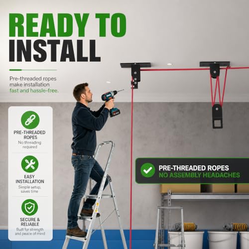 TRUSOON Heavy Duty Kayak Hoist with Auto-Locking Pulley System – 250 lbs Capacity