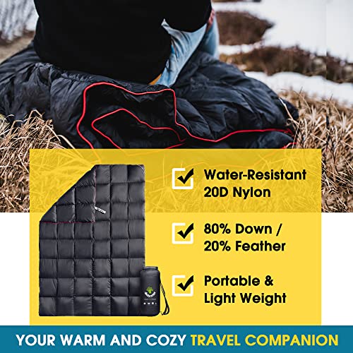 4Monster Down Camping Blanket Grid-Black 54x80 Ultralight Waterproof Puffy Quilt