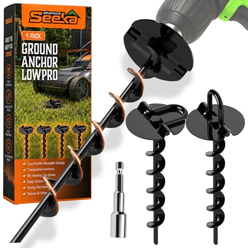 Heavy Duty Ground Anchors Low Profile 4 Pack - Screw-In Tent and Swing Set Stakes