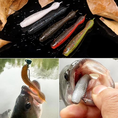35-Piece Ned Rig Finesse Soft Plastic Worms & Jighead Kit for Bass