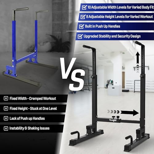 Yes4All Black Adjustable Dip Stand with Push-Up Handles, 500 lb Capacity