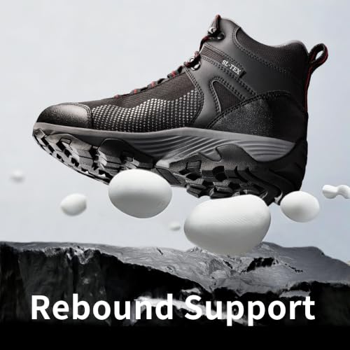 Men's Waterproof Hiking Boots - Lightweight Breathable Outdoor Shoes, Black Red, Size 7