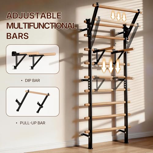 Swedish Ladder with Bars - Wooden Stall Bar for Body Stretching & Strength Training