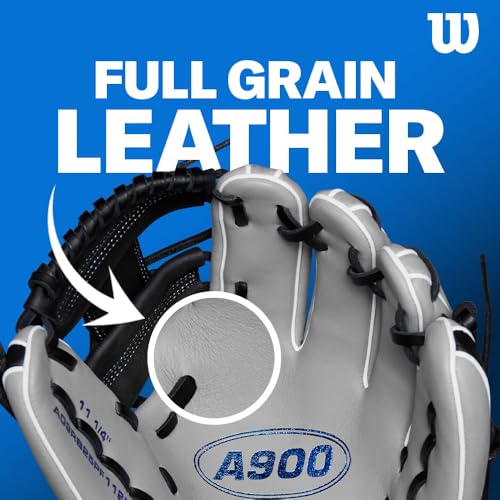 Wilson A900 Youth Baseball Glove 12" Left Hand Throw Grey/Red/Royal, Utility Style
