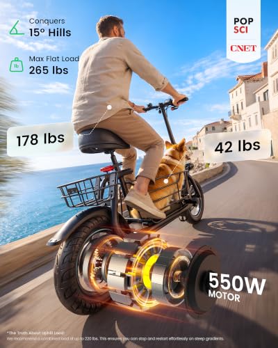 Gyroor Electric Scooter with Seat for Adults - 20 Mile Range, Black