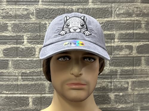 Peeking Squirrel Hat for Men Women Adjustable Embroidered Baseball Cap - Gray