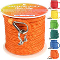 Boat Anchor Rope 100 ft x 1/2 inch Orange Double Braided Marine Line with Stainless Steel Thimble & Shackle - for Towing & Mooring