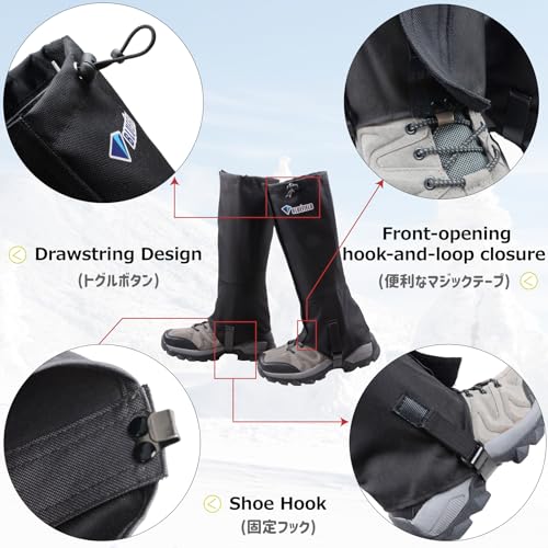 Waterproof Hiking Gaiters for Men Women Ankle Leg Cover Snow Trail Gear - Black Medium