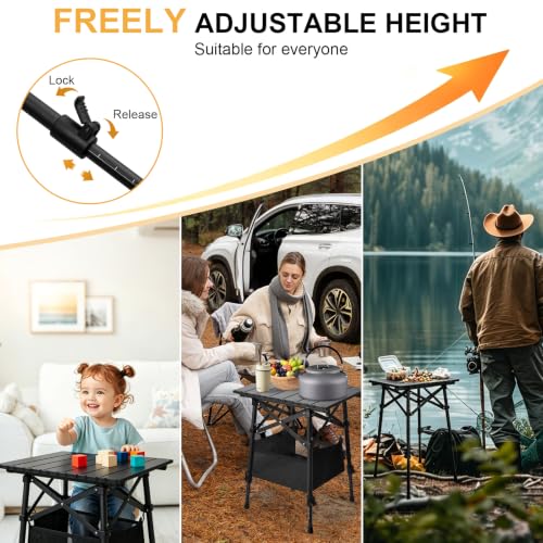 Adjustable Camping Side Table - Portable Folding Outdoor Nightstand