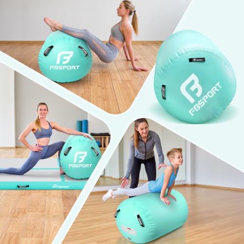 FBSPORT Inflatable Gymnastics Mat & Air Roller Set 10ft x 3.3ft x 4in with Electric Pump for Home & Outdoor Training