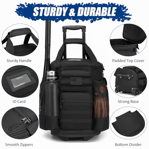 SunForMorning Black Baseball Bucket Bag with Wheels for Coaches, Fits 6 Gallon Bucket