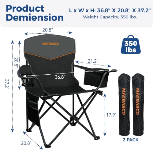 Matrasco Black Outdoor Folding Camping Chairs 2 Pack, 350 lbs Capacity