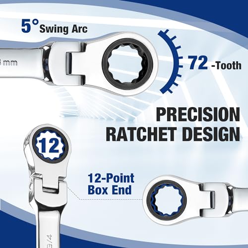 WORKPRO 22-Piece Flex-Head & Polished Ratcheting Wrench Set - High-Quality SAE & Metric Tools