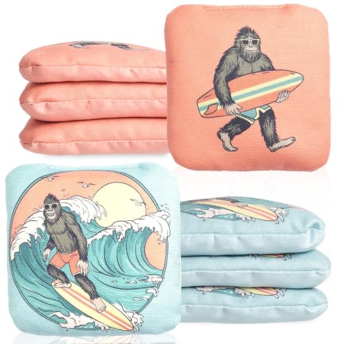 Play Platoon Pro Cornhole Bags Set of 8 - Tournament Dual-Sided Salmon/Slate Blue Big Foot