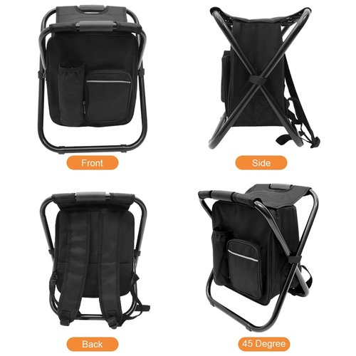 YESIACE Portable Folding Camping Stool, Backpack with Cooler Bag, Hiking Seat, Outdoor Fishing Hunting Gifts, Black