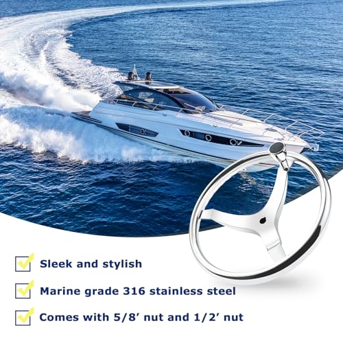 QYMOPAY 13.5" Marine Stainless Steel Boat Steering Wheel with Nut & Turning Knob