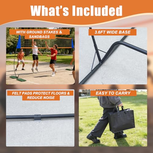 Portable 12FT Volleyball Net Set with Adjustable Height & Wide Base for Backyard & Indoor Play