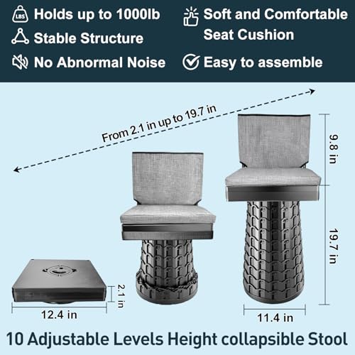 Heavy Duty Collapsible Camping Stool with Backrest & Thick Cushion, 1000lbs Capacity