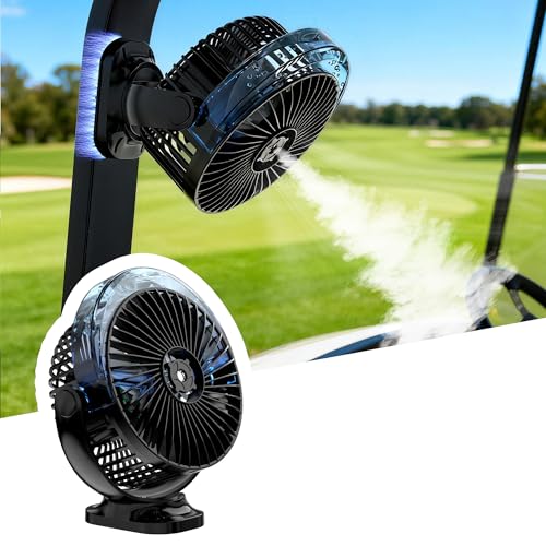 Magnetic Golf Cart Fan with Rechargeable Mist & Light - Black