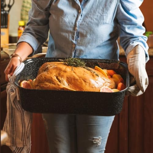 Covered Rectangle Roaster - Enamel on Steel, Black Speckled, 25 lb Capacity - Variation of THIS listing