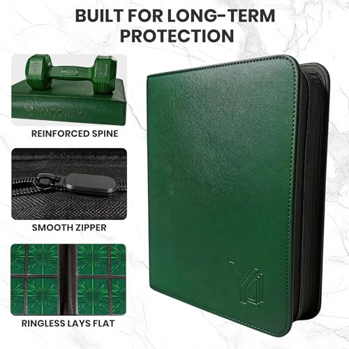 Green Toploader Card Binder with 4 Pockets Holds 128 3x4 Rigid Cards PU Leather