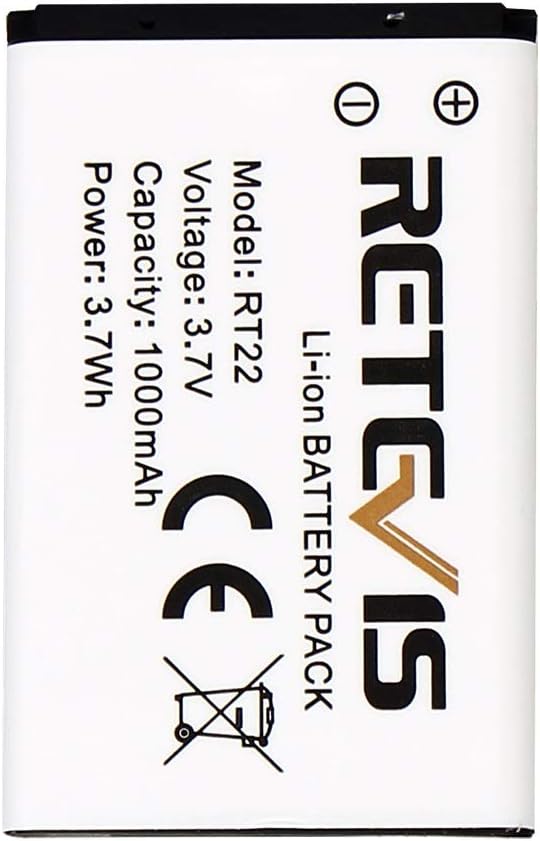 Retevis Original Li-ion Battery for RT22/RT22S/RT15/RT19 Walkie Talkies - 3.7V 1000mAh (2 Pack)