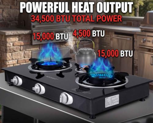 3 Burner Propane Gas Stove with Auto Ignition, 34,500 BTU Outdoor Camping Stove