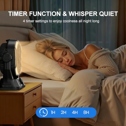 Brightpik Black Portable Misting Fan with 6L Bucket, 20,000mAh Battery, Stepless Speed, Timer & Rotating Hook