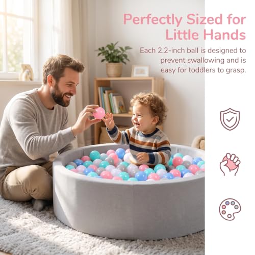 Plastic Ball Pit Balls 50 Pack for Baby Toddler Kids - 5 Macaron Colors