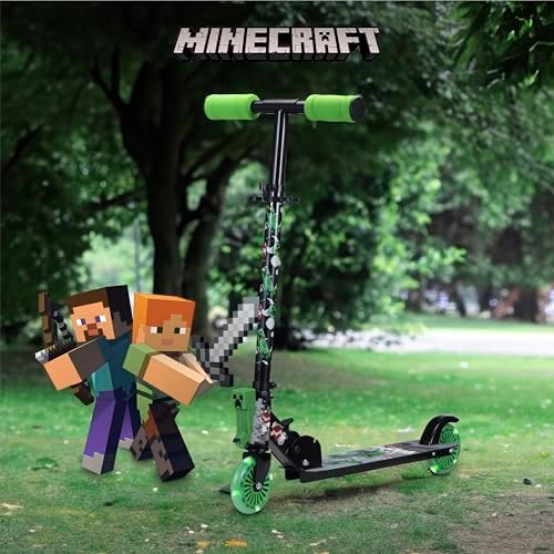 Minecraft 2-Wheel Kick Scooter - Light-Up Wheels, Foldable Design, Non-Slip Deck for Smooth Riding