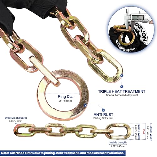 Heavy Duty Motorcycle Security Chain 7ft x 3/8in Black Anti-Theft Lock