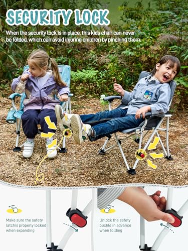 Kids Camping Chair with Cup Holder & Safety Lock - Dolphin Green, Portable, Supports 150lbs