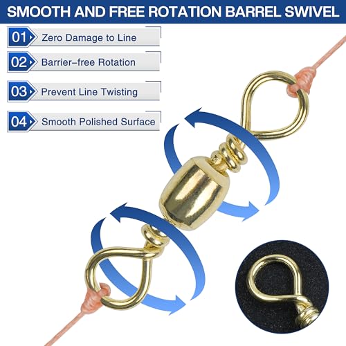 200 Pcs Fishing Barrel Swivels Set with Solid Copper & Stainless Steel, Multiple Sizes