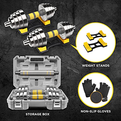PHOEROS Adjustable Dumbbell Set 44 lbs - 3-in-1 Steel Dumbbells & Barbell for Home Gym