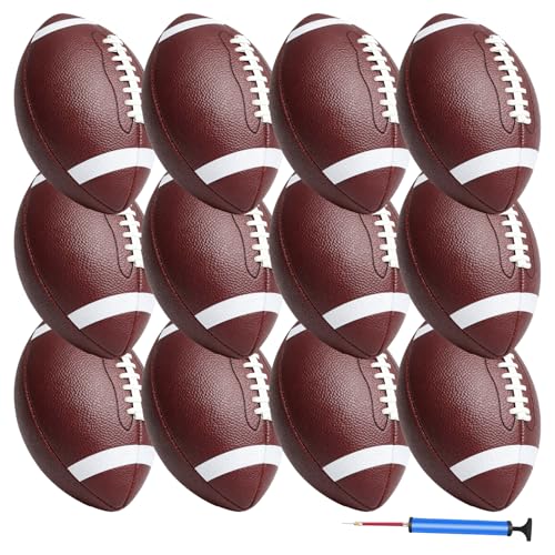 Jiaonun 12 Pack Official Size 9 Footballs with Pump, Inflatable Leather Footballs for Youth & Adults