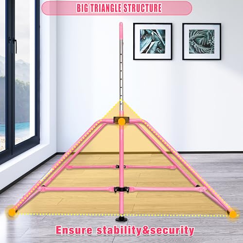 Foldable Gymnastic Bar for Kids 3-12, Adjustable Kip Bar with Mat, Pink Variation