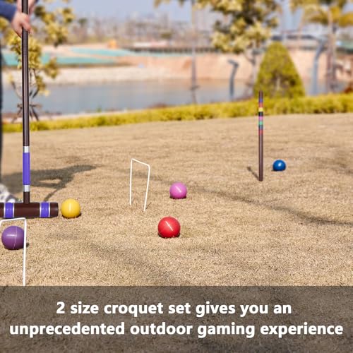 SpeedArmis Antique Finish 28In & 32In Croquet Set with Rubber Wood Mallets - Family Lawn Game