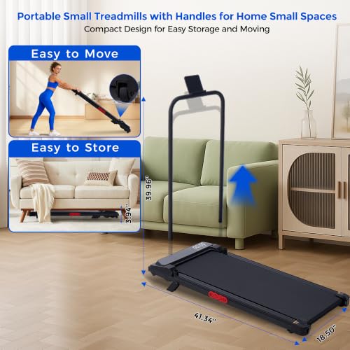 Portable Walking Pad Treadmill with Handle Bar & Incline for Home Fitness