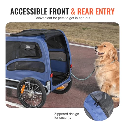 VEVOR Blue Dog Bike Trailer Supports 100 lbs Pet Bicycle Carrier Folding Frame
