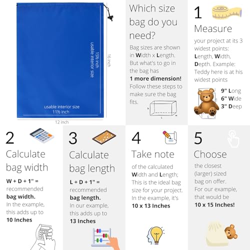Blue Nylon Drawstring Bag with Toggle - 12 x 16 Inch Multi-Use Organizer Set of 6