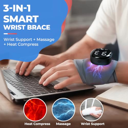 Hand Massager with Heat L - Cordless Wrist Support Brace for Carpal Tunnel & Arthritis, Gray