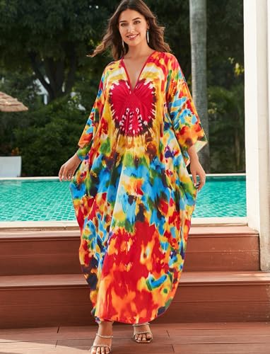 Plus Size Kaftan Dress for Women - Batwing Sleeve Maxi Cover Up - One Size / 8759-Color16