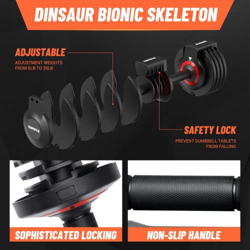 Adjustable Dumbbell Set 25/50/55 lbs with Quick-Change Weights for Home Gym - Black