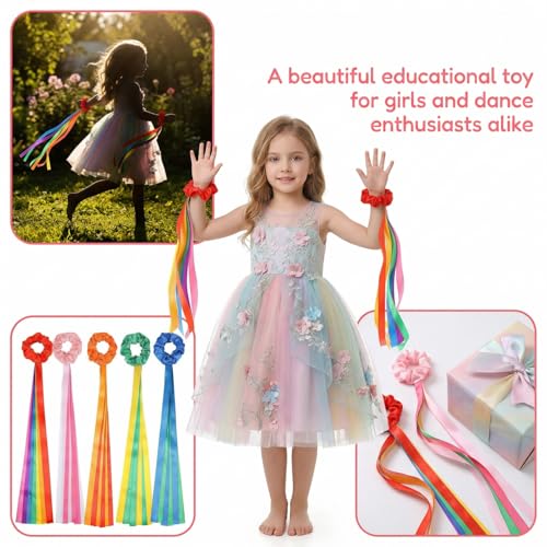 Rainbow Dance Ribbon Wristbands - Multi-Colored 6pcs, Kids & Teens