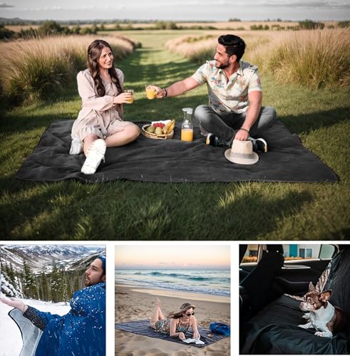 Wind Tour Warm Polar Fleece Blanket for Outdoor & Beach Picnic Black